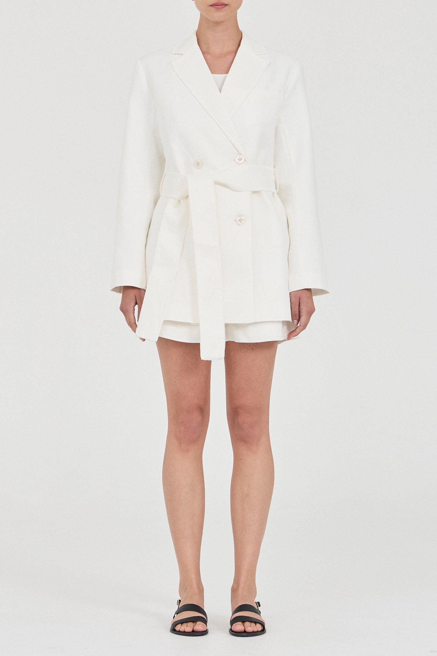 The Linen Blanket-Stitch Wrap Blazer