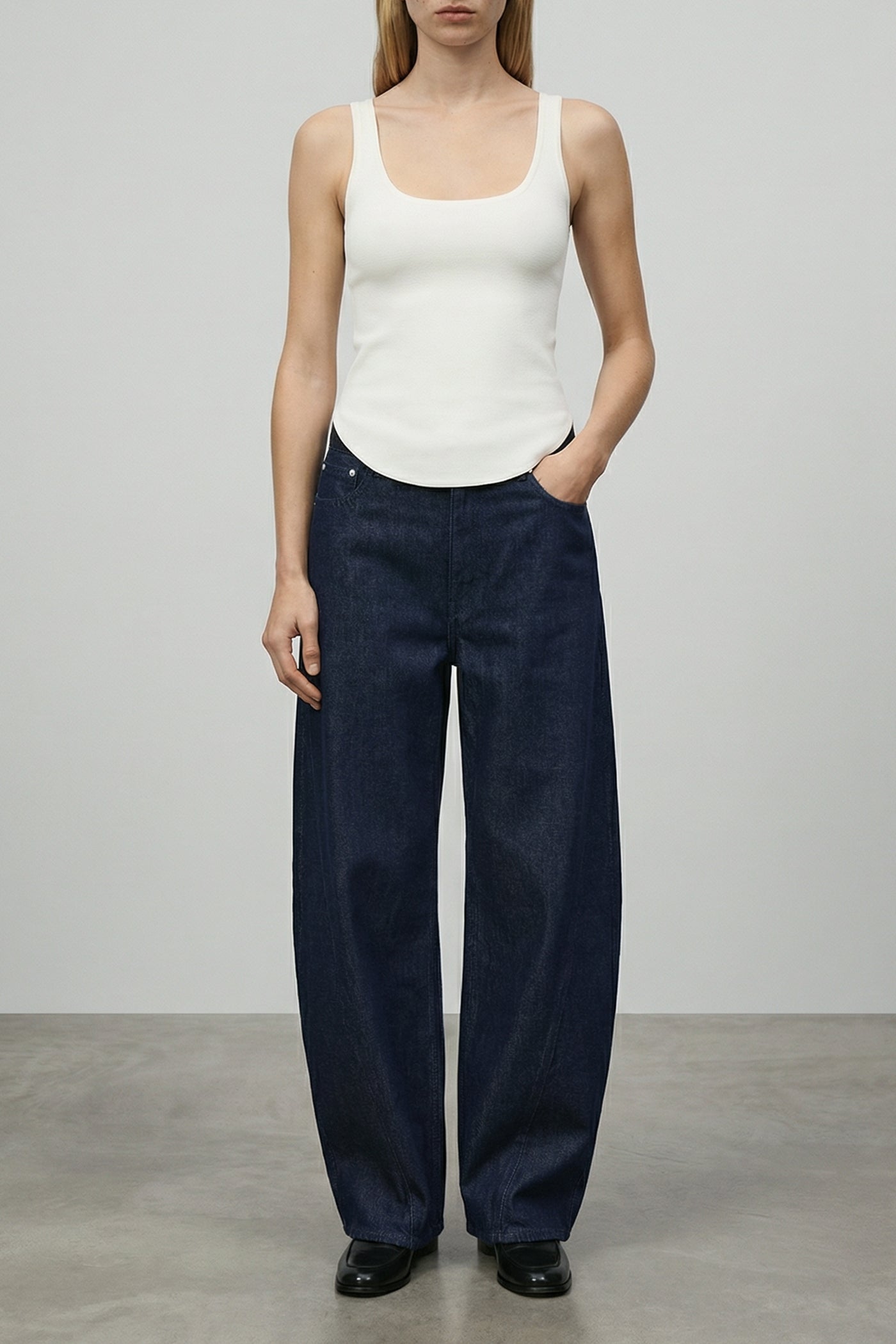 The Curved Hem Crepe Knit Top