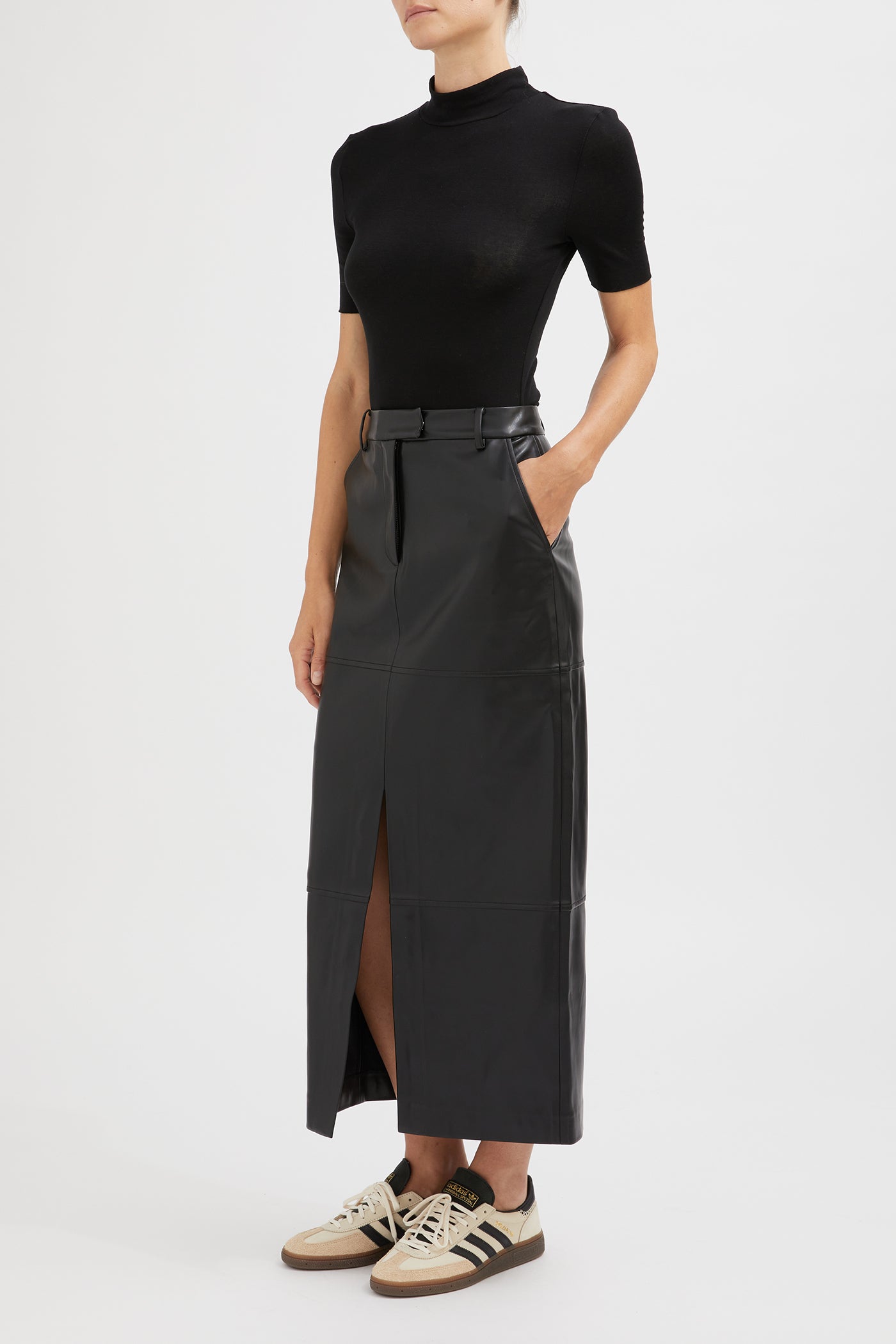 The Vegan Leather Midi Skirt