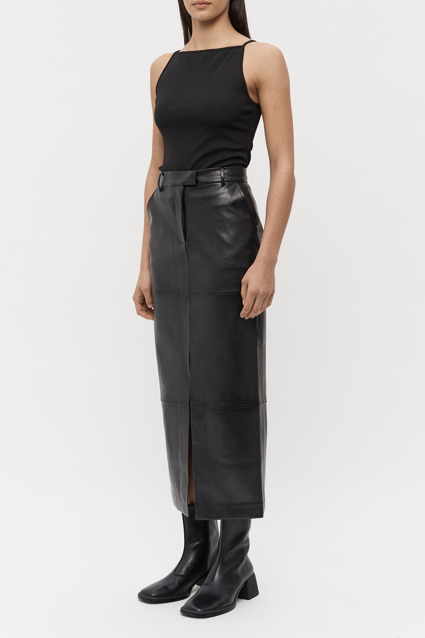 The Vegan Leather Midi Skirt